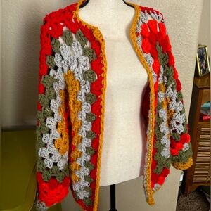 One of a kind, hand made crochet cardigan OS